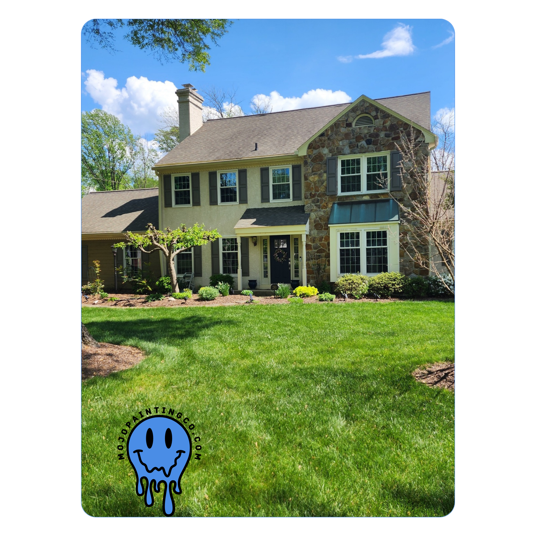 Exterior house painting with updated shutters by Mojo Painting Company