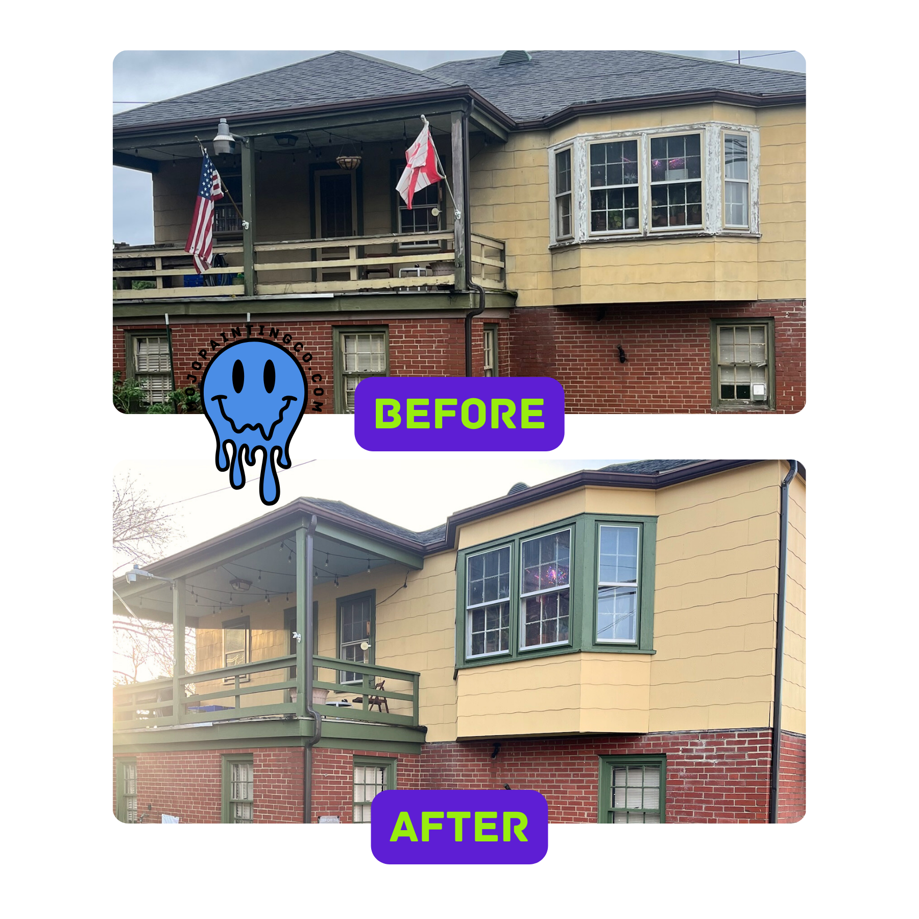 Before and after exterior house painting by Mojo Painting Company in Pottstown PA