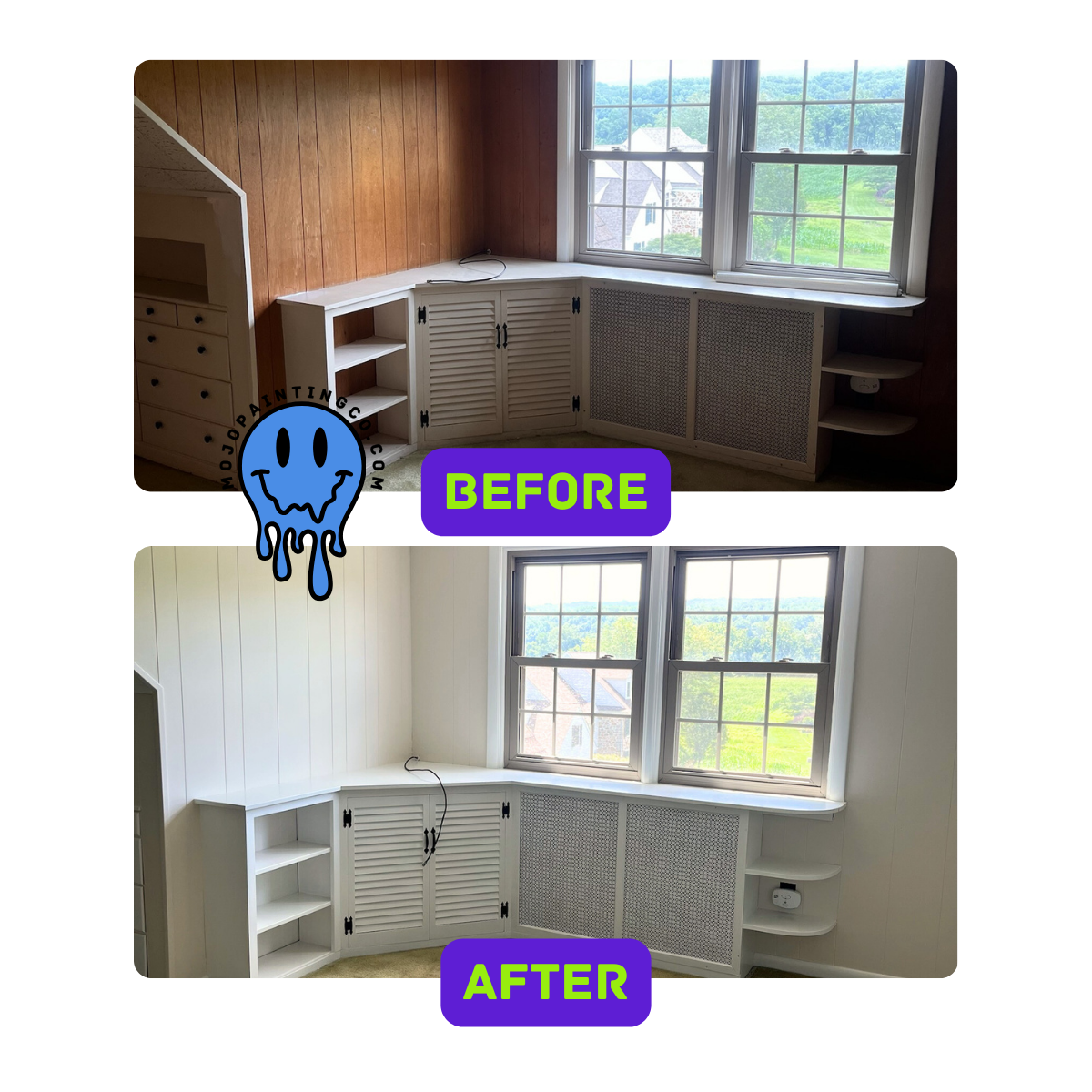 Before and after interior house painting by Mojo Painting Company in Pottstown, Pennsylvania