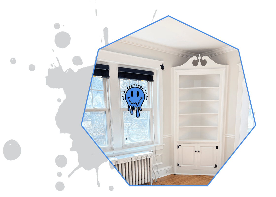 Freshly painted interior with built-in shelving and detailed trim; Mojo Painting Company completing a residential project in Phoenixville, PA. Freshly painted interior with built-in shelving and detailed trim; Mojo Painting Company completing a residential project in Phoenixville, PA.