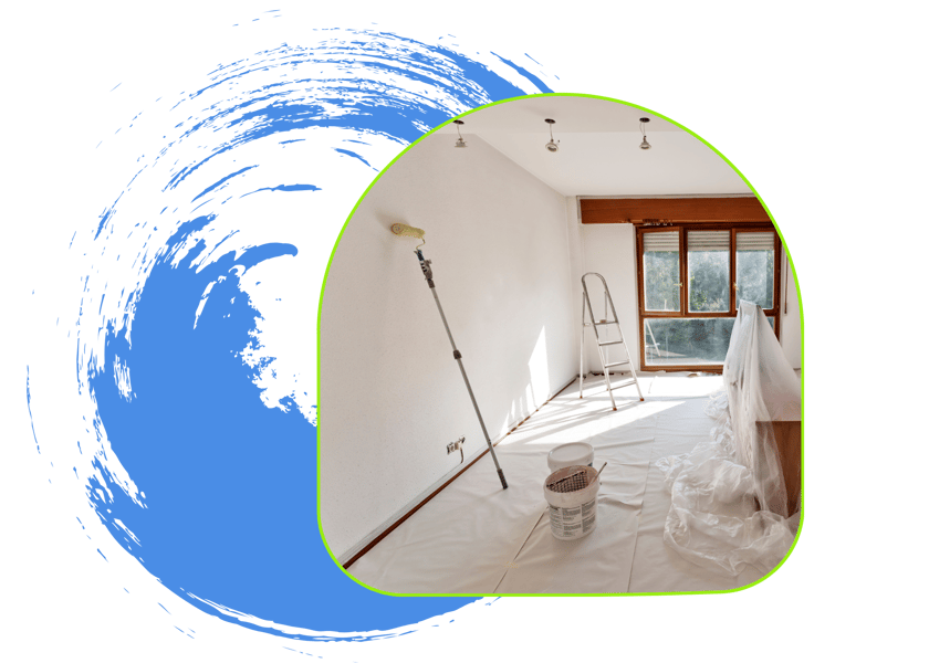 Interior wall painting in progress with roller and drop cloth — Mojo Painting Company prepping a home in Royersford, PA for a clean, professional finish Interior wall painting in progress with roller and drop cloth — Mojo Painting Company prepping a home in Royersford, PA for a clean, professional finish