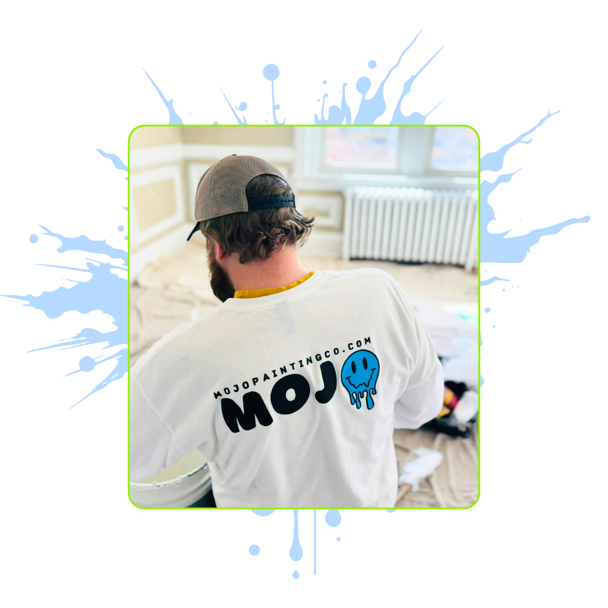 Mojo Painting Company interior house painter at work on a residential home, providing professional interior painting services in Montgomery and Chester Counties, PA. Mojo Painting Company interior house painter at work on a residential home, providing professional interior painting services in Montgomery and Chester Counties, PA.